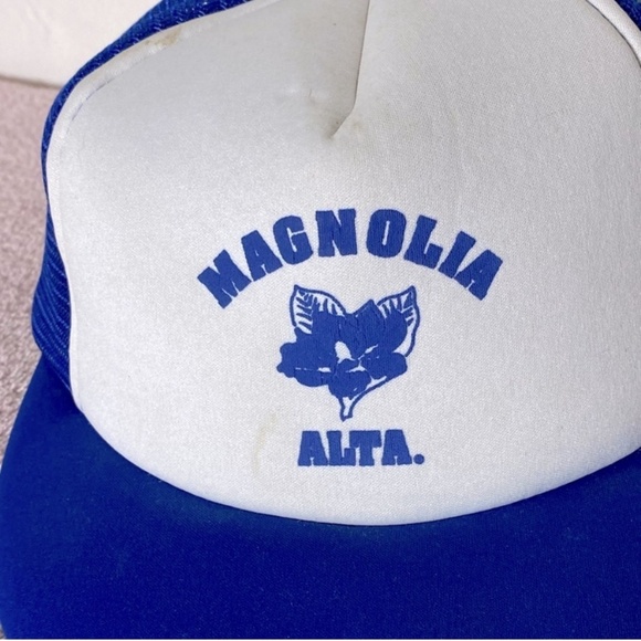 Vintage Blue White Magnolia Alta Mesh Back Snap Back Trucker Hat - Picture 10 of 10